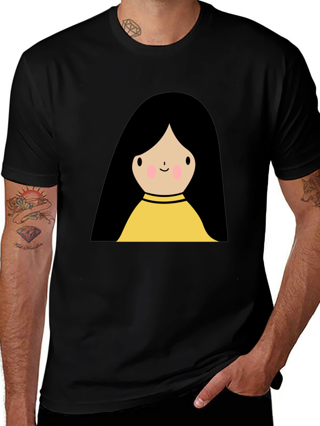 Variant 9 of Cute Cartoon Girl Graphic Black T-Shirt