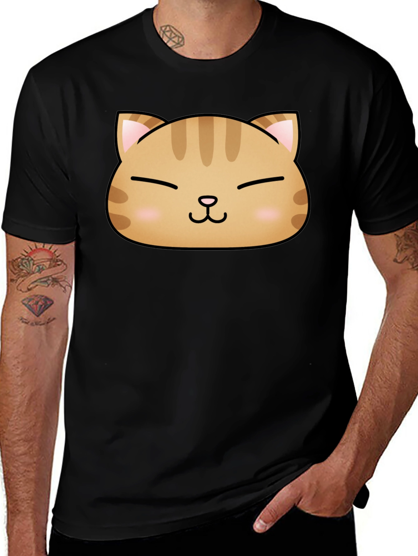 Variant 21 of Cute Cat Face Graphic Print Black T-Shirt