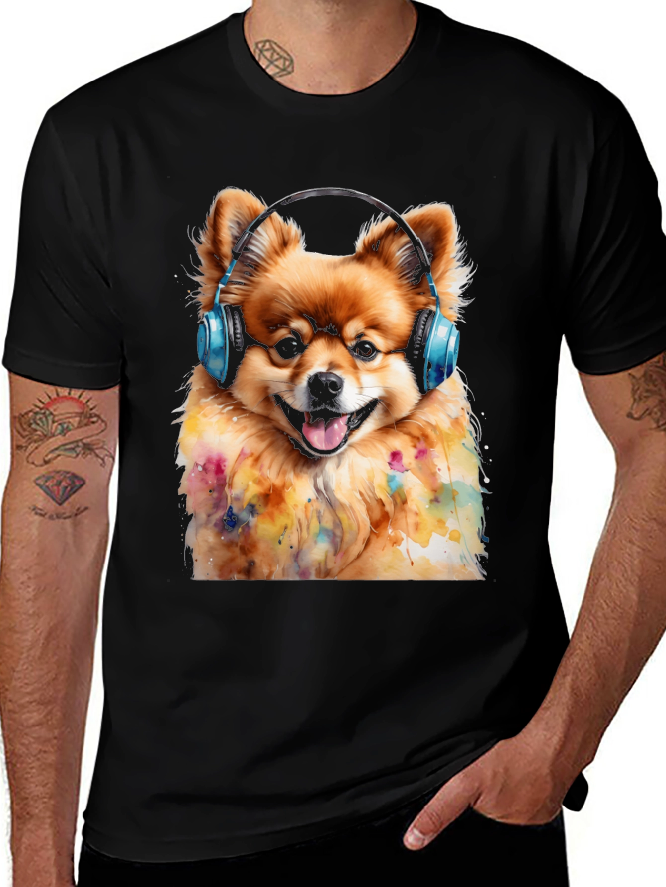 Variant 13 of Dog DJ T-Shirt - Cute Pomeranian with Headphones