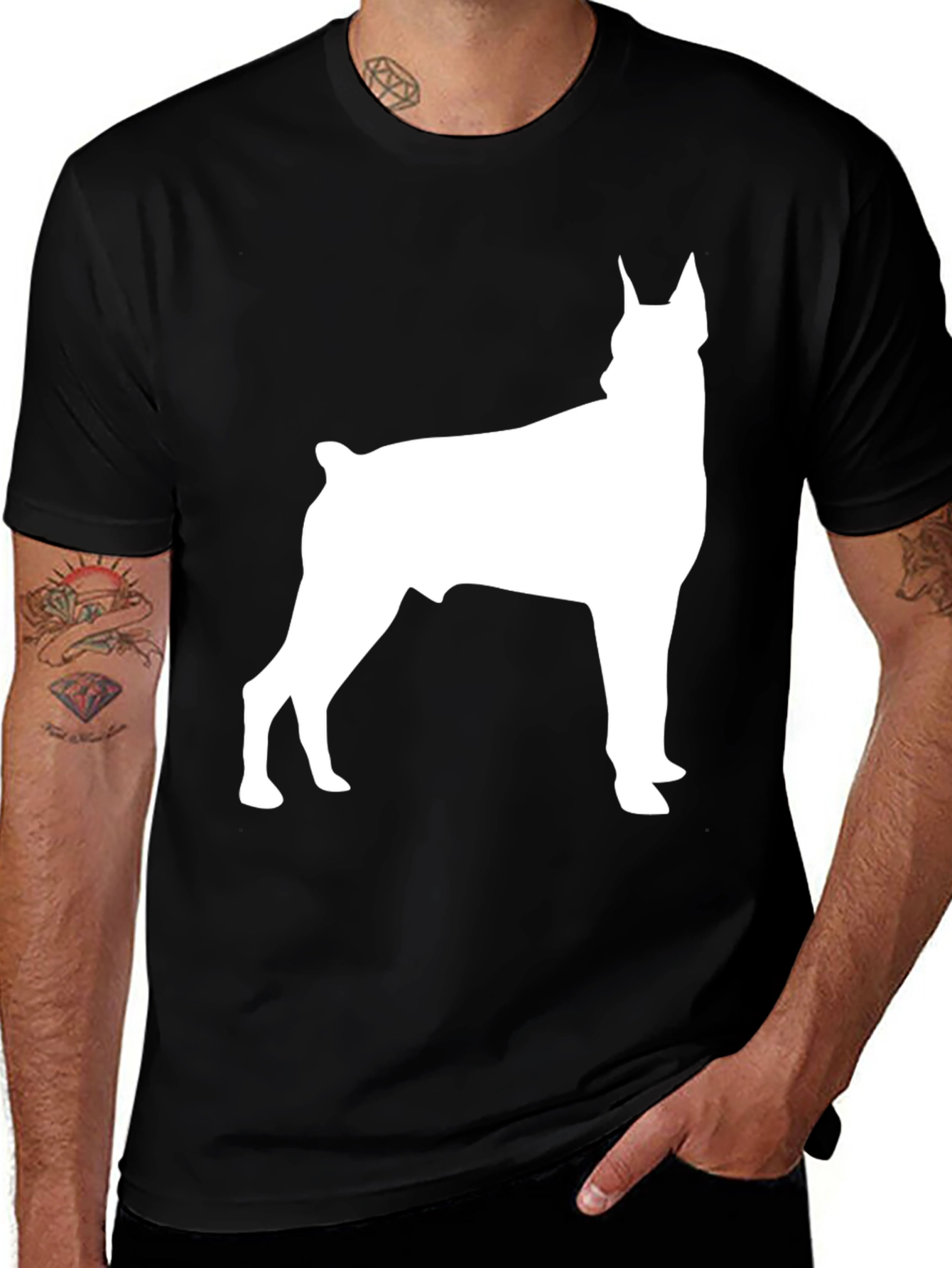 Doberman Silhouette Graphic Tee - Black Cotton Blend