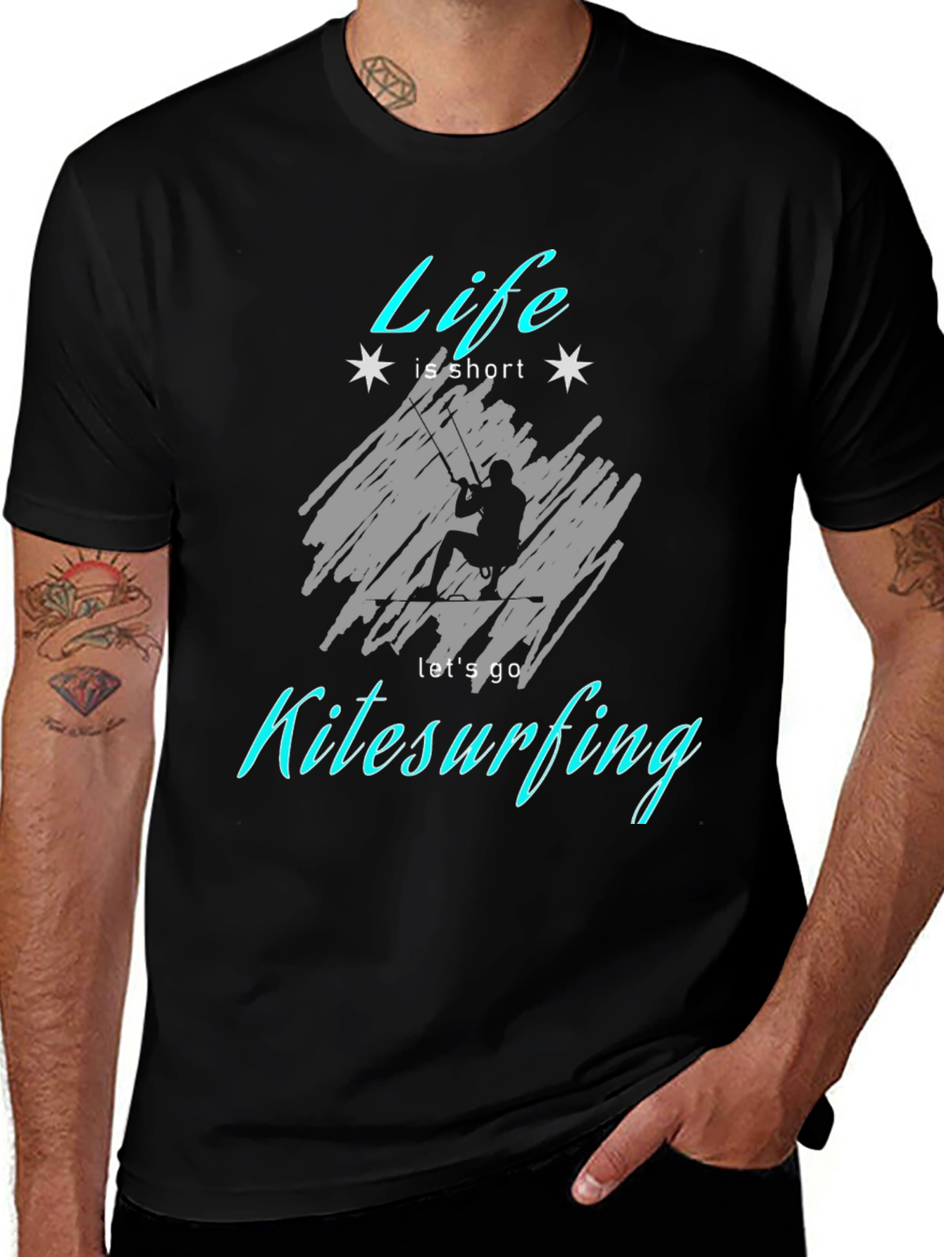 Variant 25 of Life is Short Kitesurfing Black T-Shirt