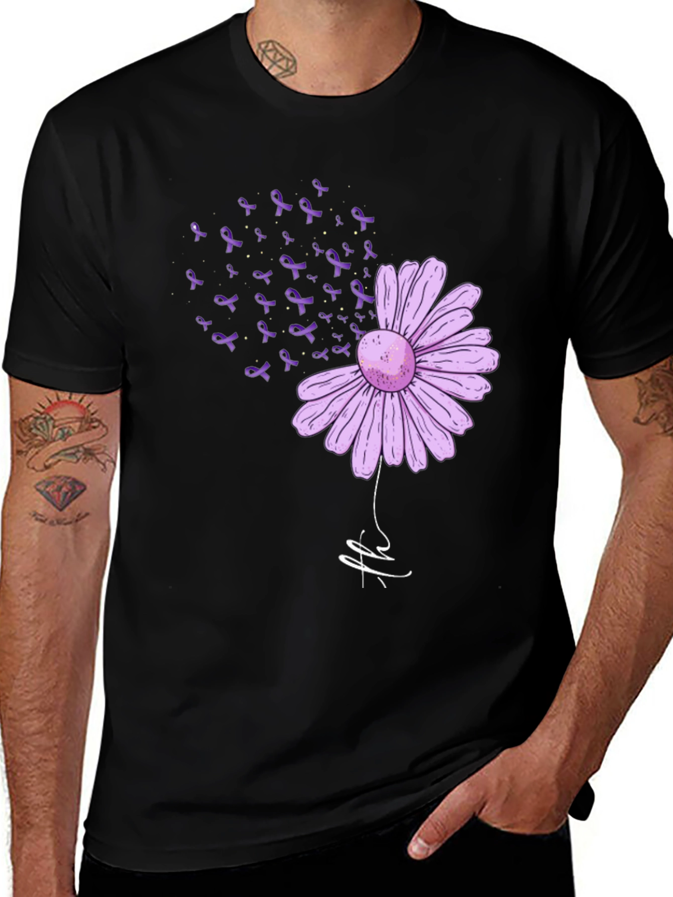 Variant 13 of Purple Ribbon Daisy T-Shirt - Awareness & Support