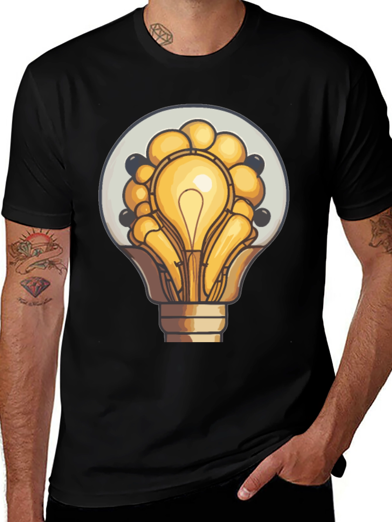 Variant 9 of Unique Lightbulb Graphic Tee - Black Cotton Blend