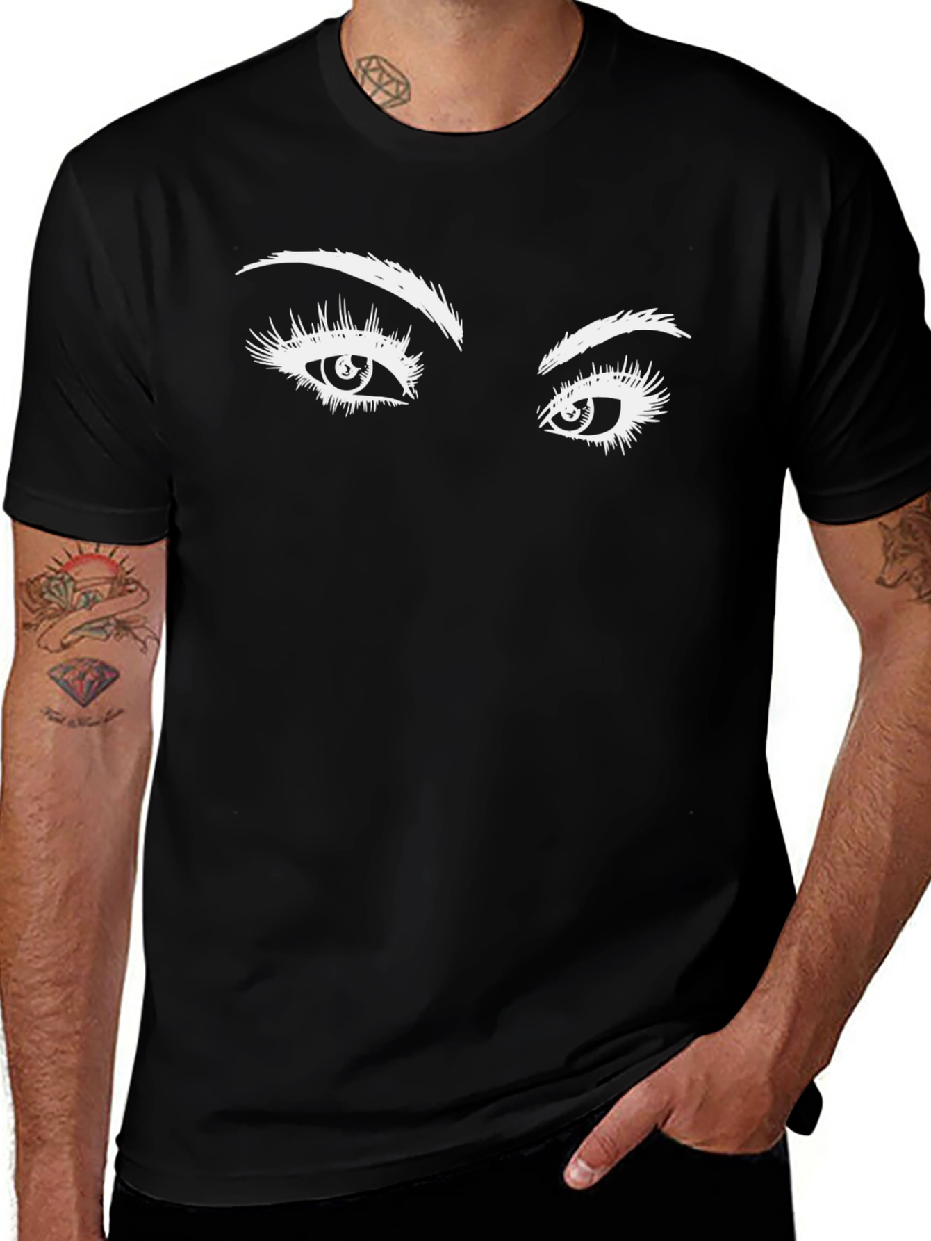 Variant 14 of Expressive Eyes Graphic Tee - Black Cotton T-Shirt