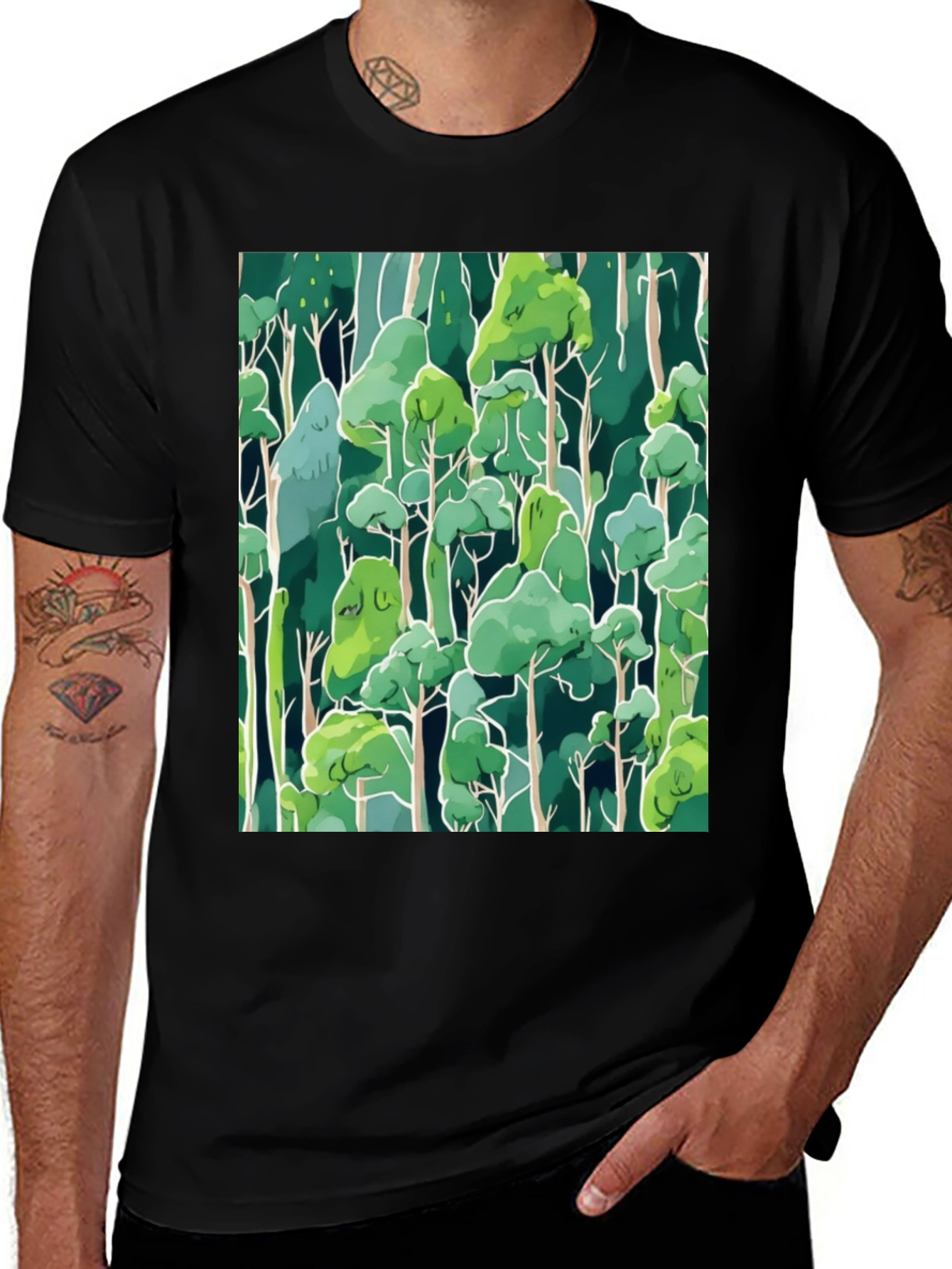 Variant 9 of Forest Print Black T-Shirt