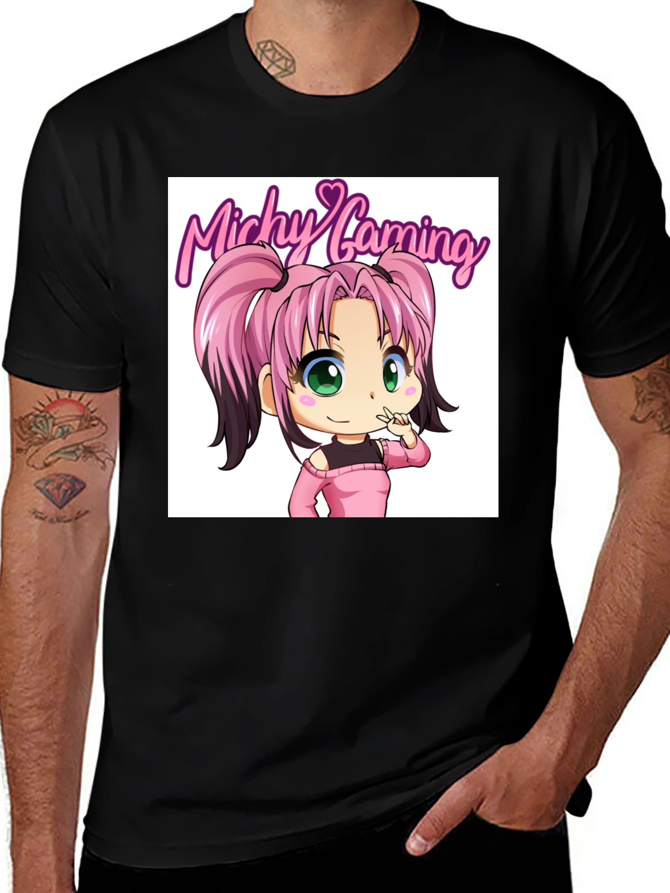Mishy Gaming T-Shirt - Black Cotton Tee with Anime Design
