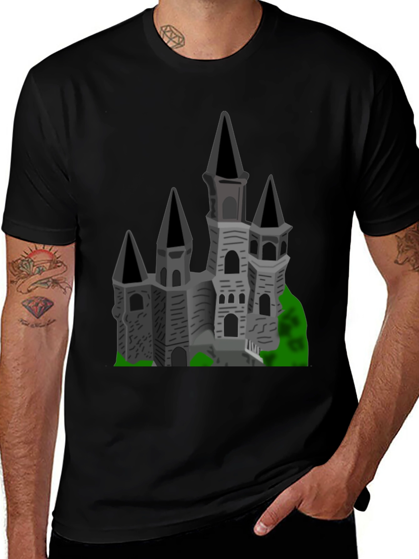 Variant 20 of Gothic Castle Graphic Tee - Black Cotton T-Shirt
