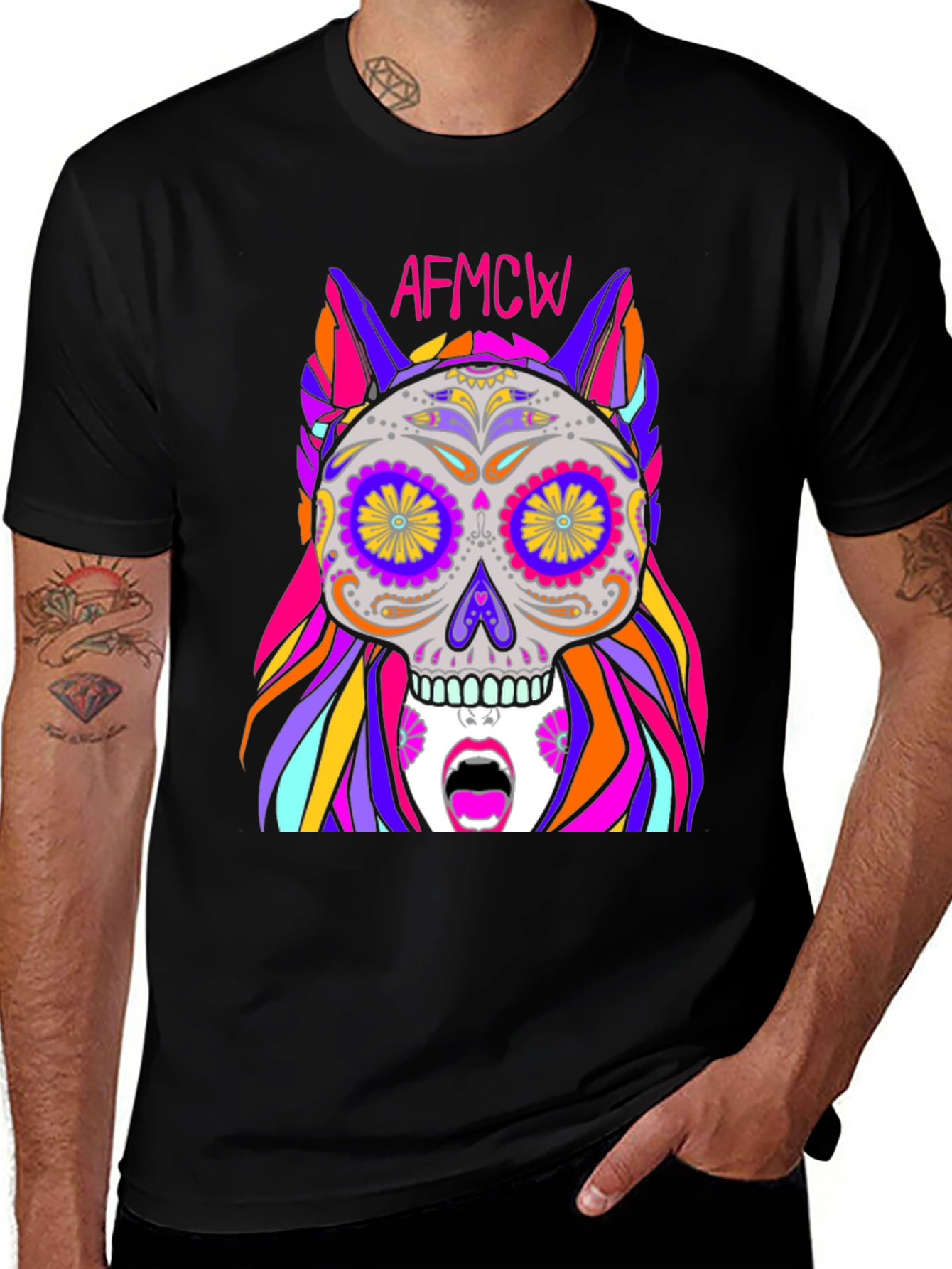 Variant 24 of Colorful Sugar Skull Graphic Tee - Unique Design