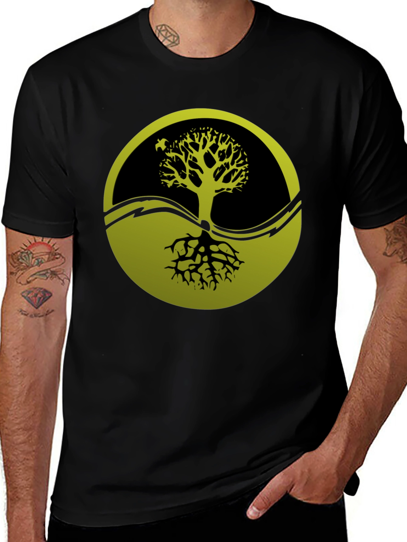 Variant 21 of Yin Yang Tree Graphic Tee - Nature Inspired Black T-Shirt