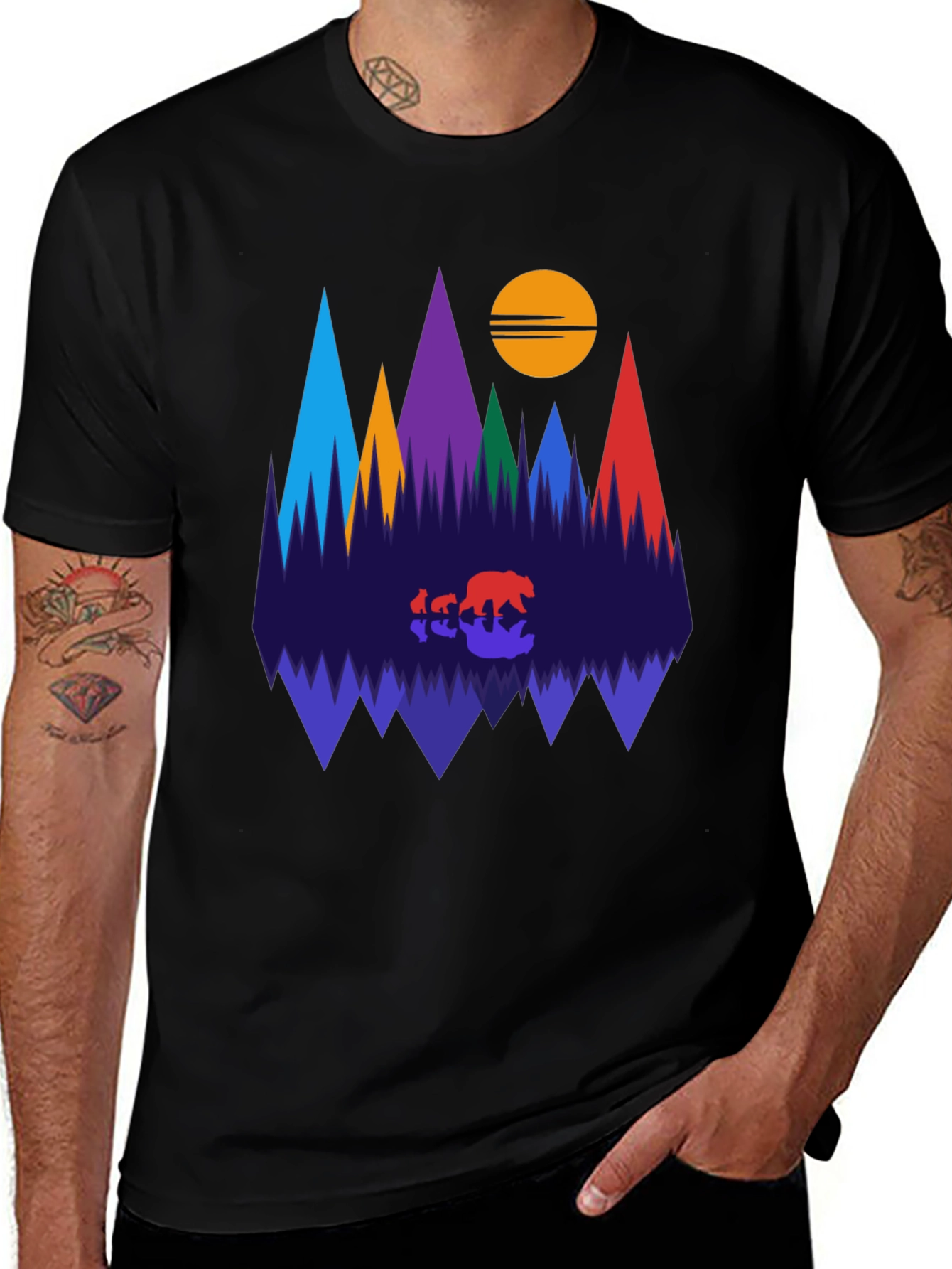 Variant 11 of Colorful Bear Family Mountain Scene Tee