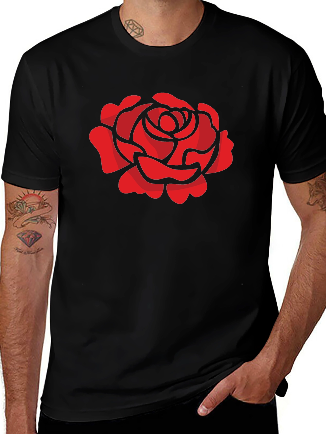 Variant 12 of Red Rose Graphic T-Shirt - Stylish Black Tee