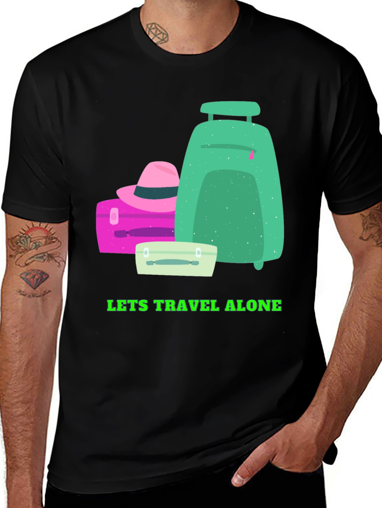 Travel Alone Graphic Tee - Black Cotton T-Shirt