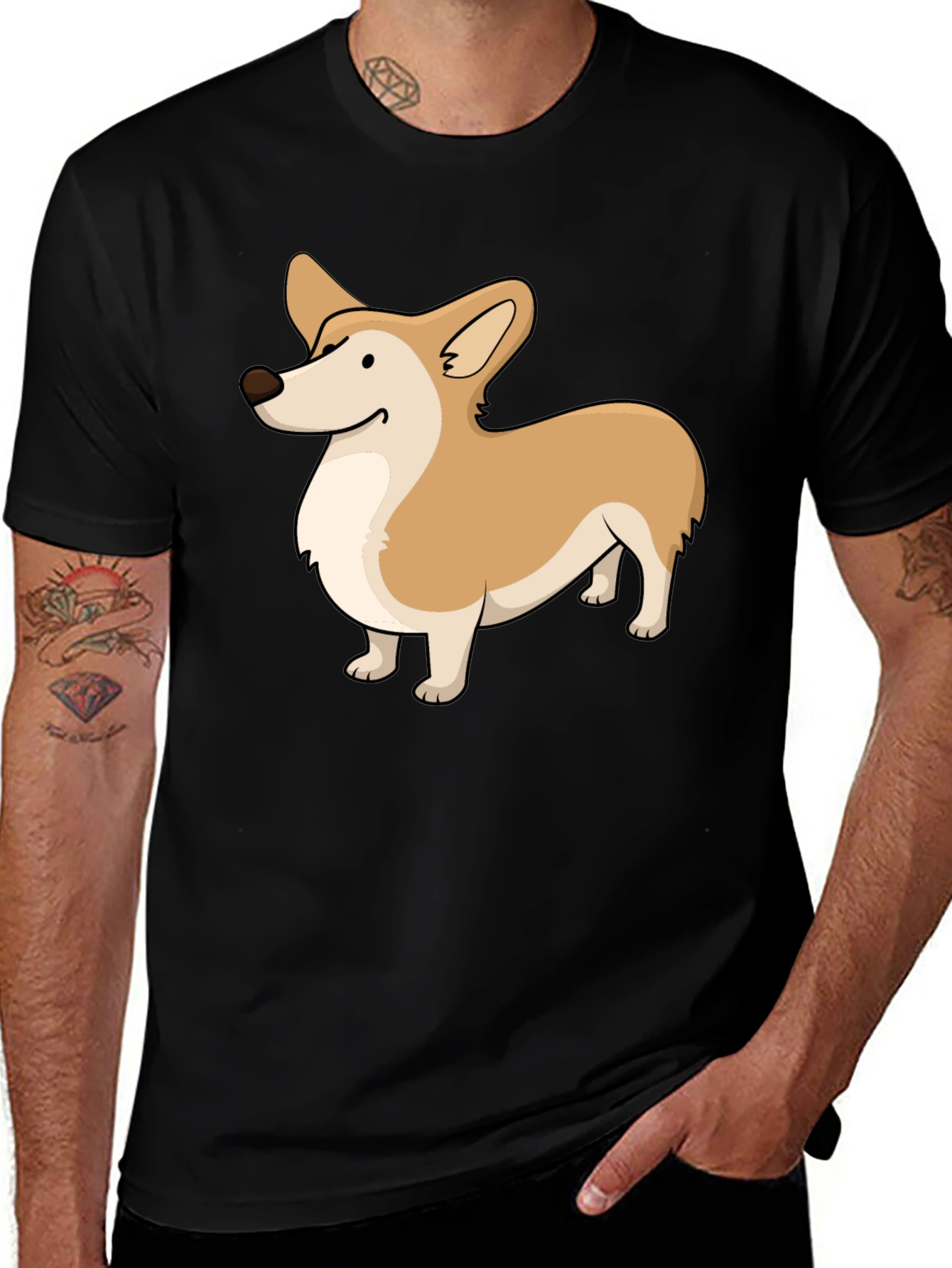 Corgi Cartoon Graphic Black T-Shirt