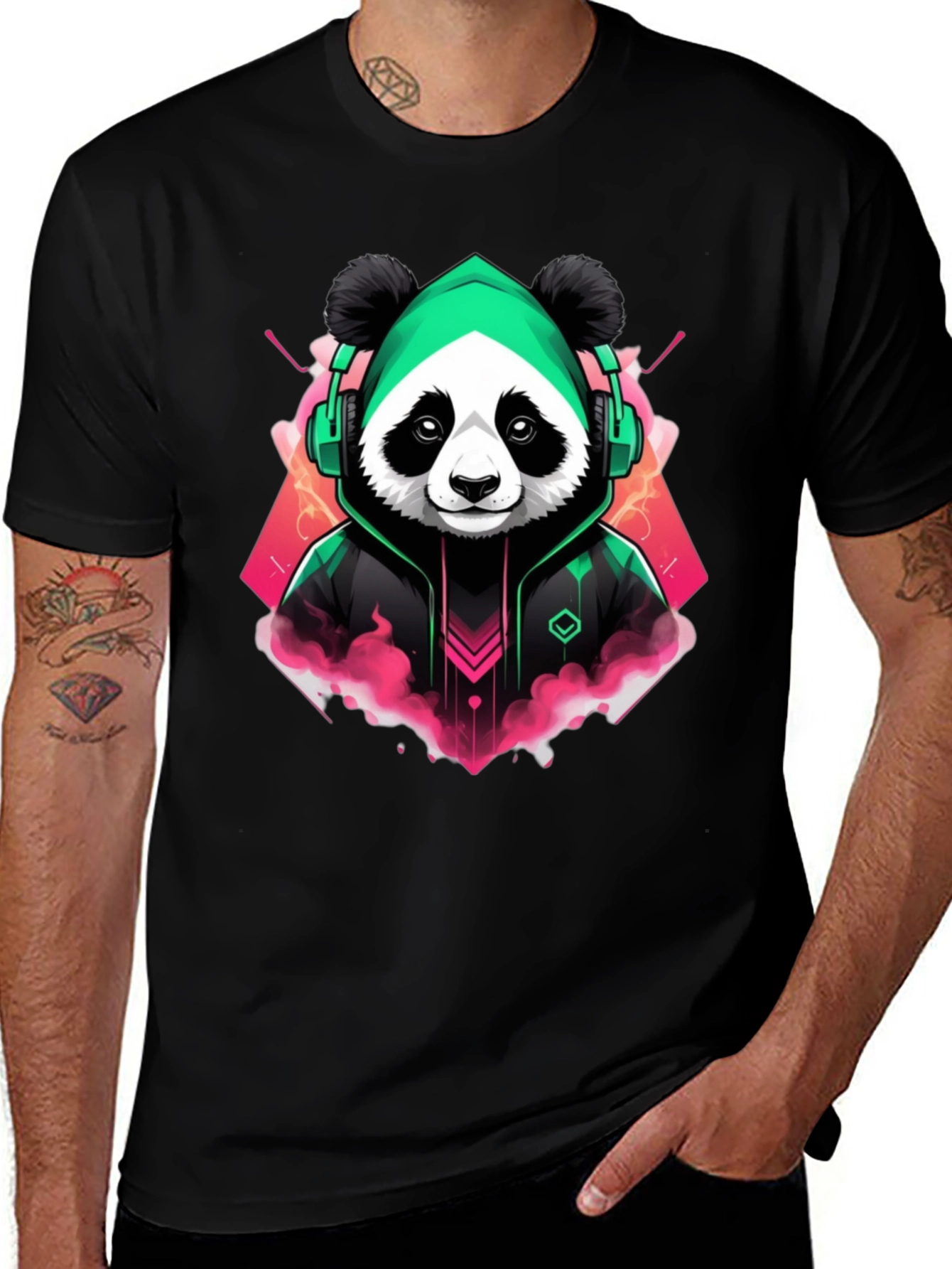Variant 9 of Cool Panda Gamer Graphic Tee - Black Cotton Blend