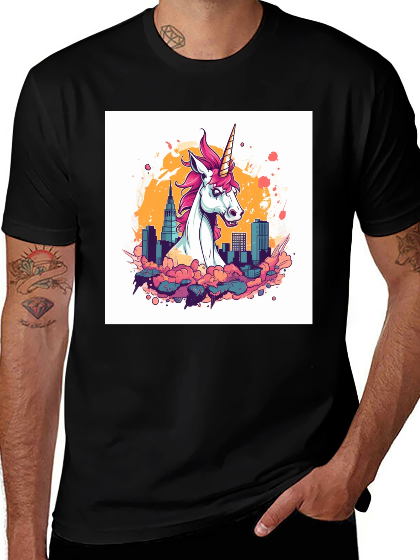 Variant 11 of Unicorn Cityscape Graphic Tee - Stylish & Unique Design