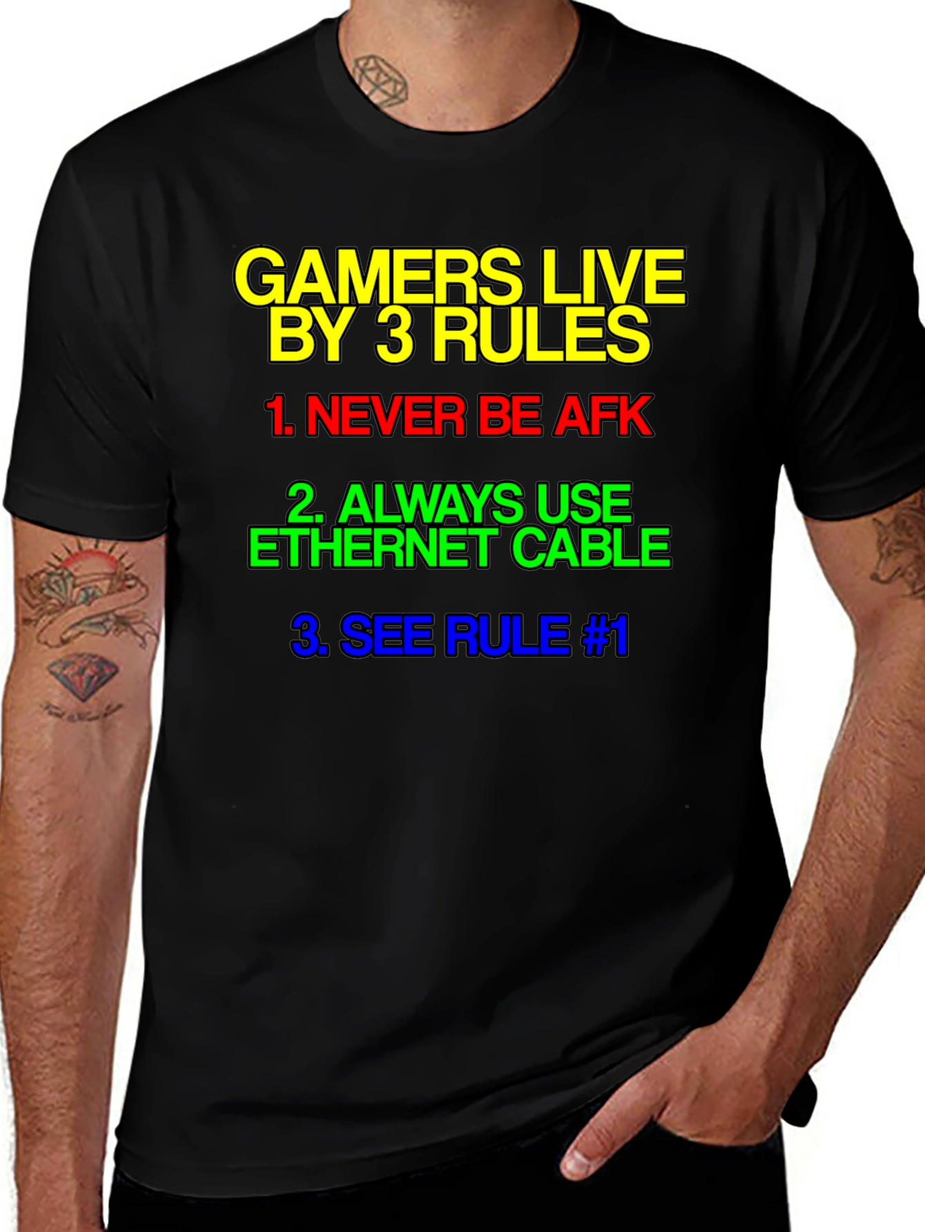 Variant 23 of Gamer Rules T-Shirt - Live By 3 Rules Tee