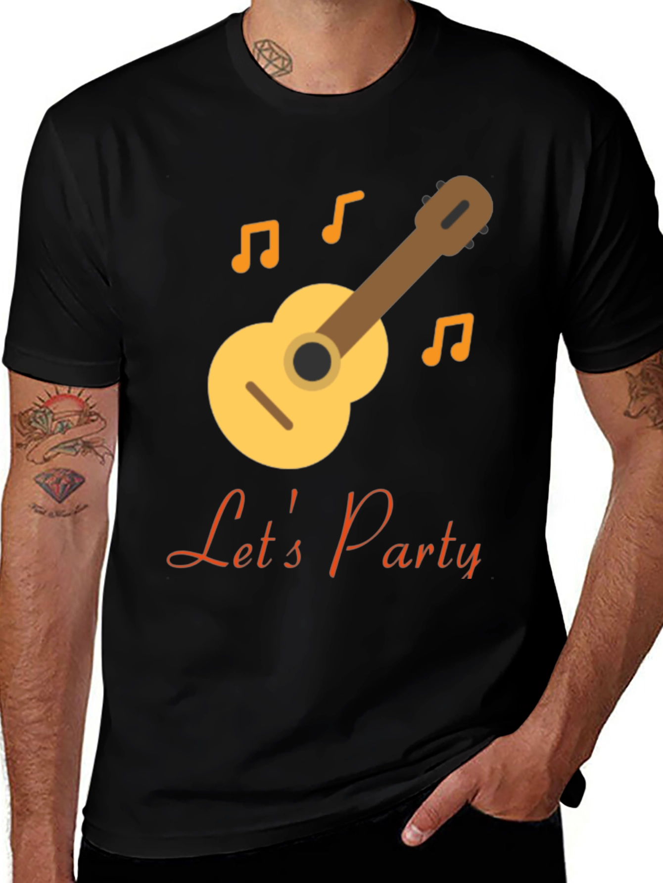 Variant 3 of Let's Party Black T-Shirt with Guitar Design