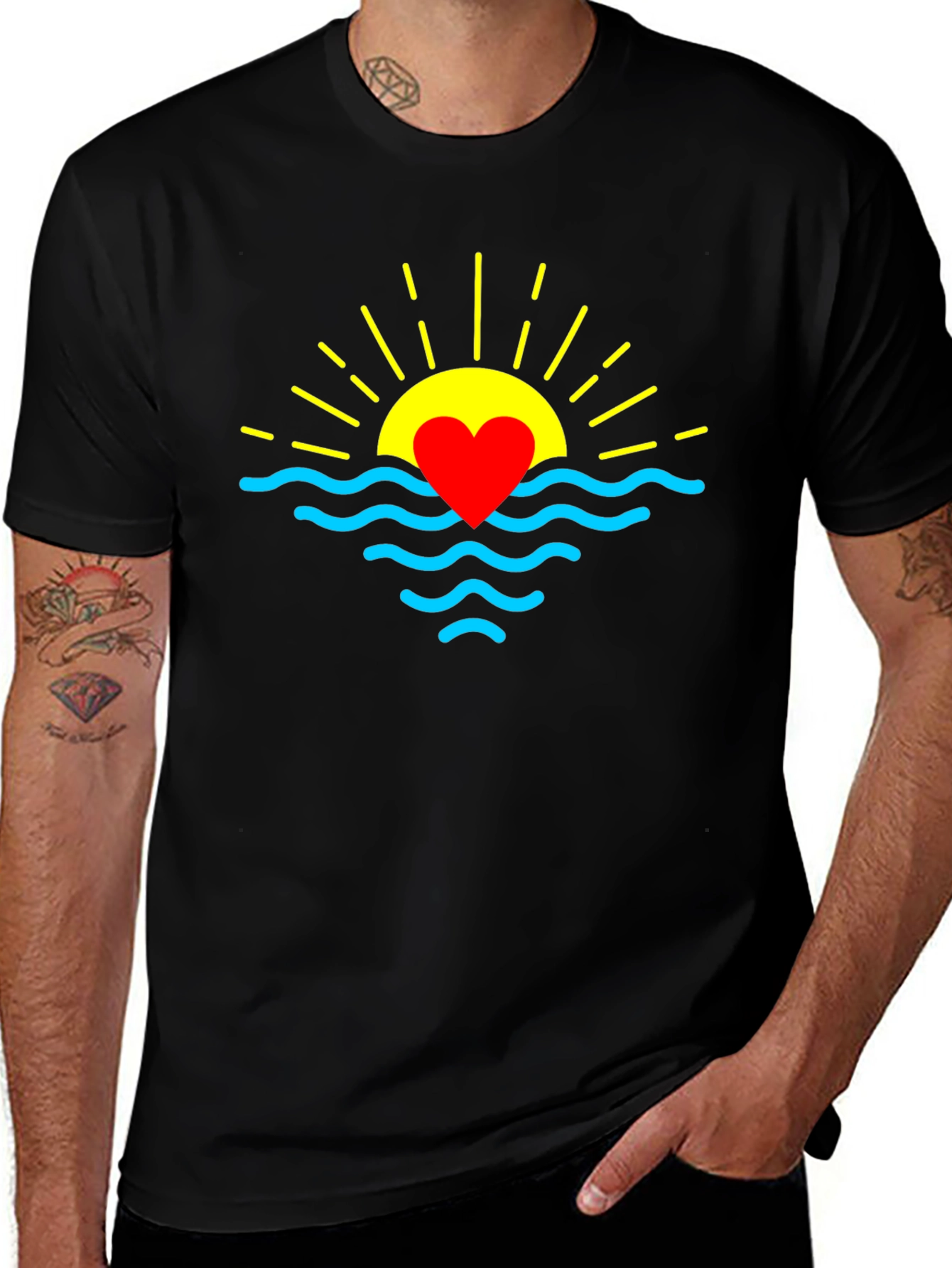 Variant 14 of Heart Sunrise Graphic Tee - Soft Black Cotton