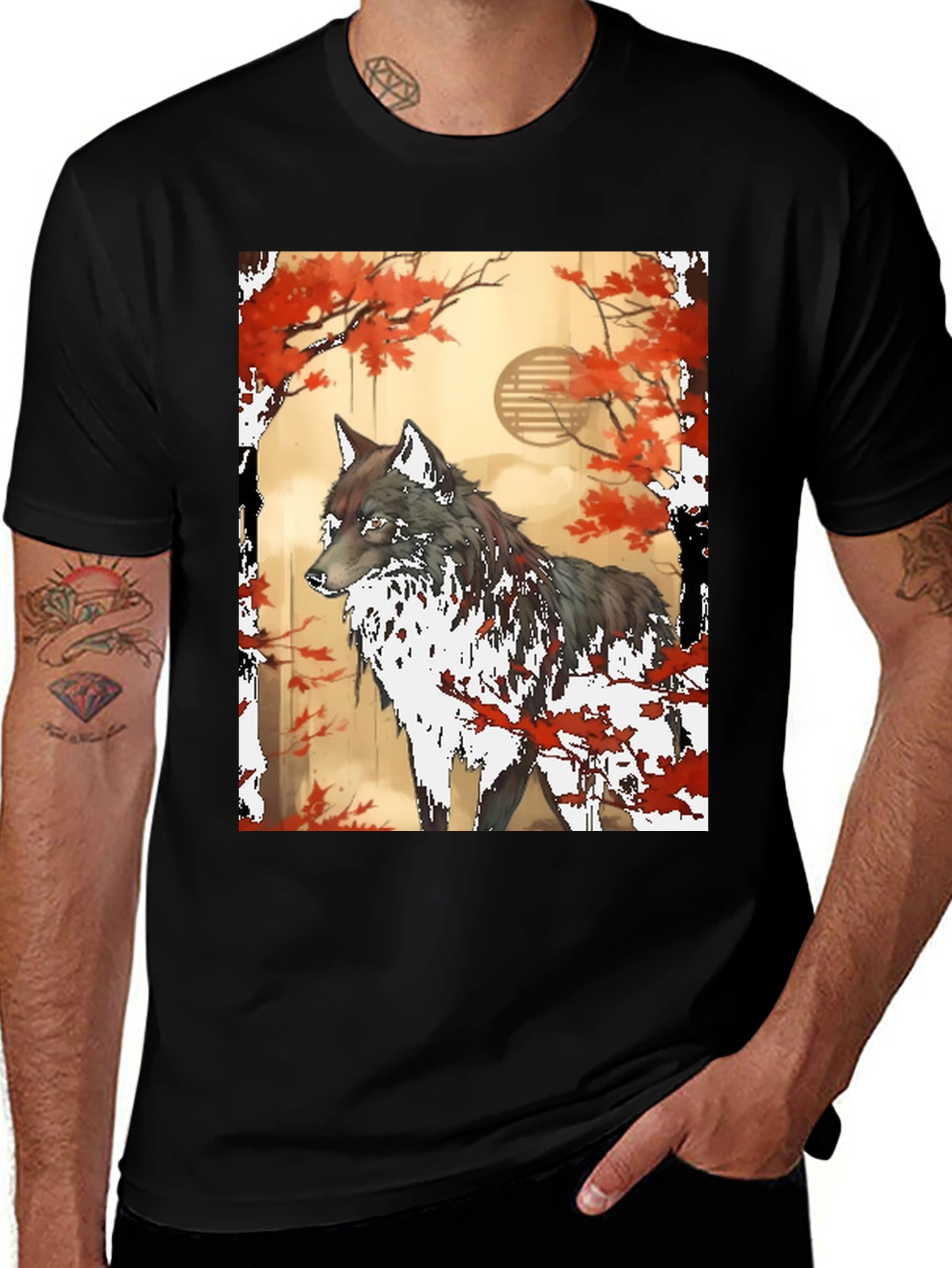 Variant 20 of Wolf & Autumn Leaves Graphic Tee