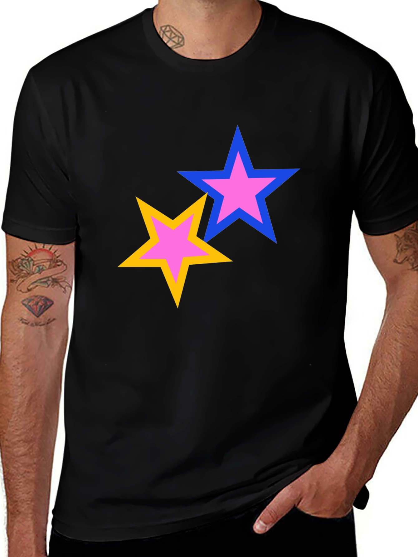 Variant 12 of Stylish Black Tee with Colorful Star Design