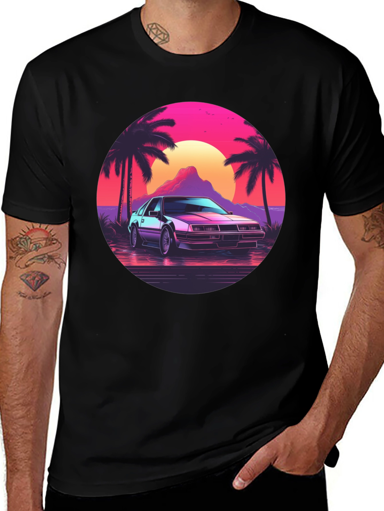 Variant 4 of Retro Wave T-Shirt - Palm Trees & Classic Car