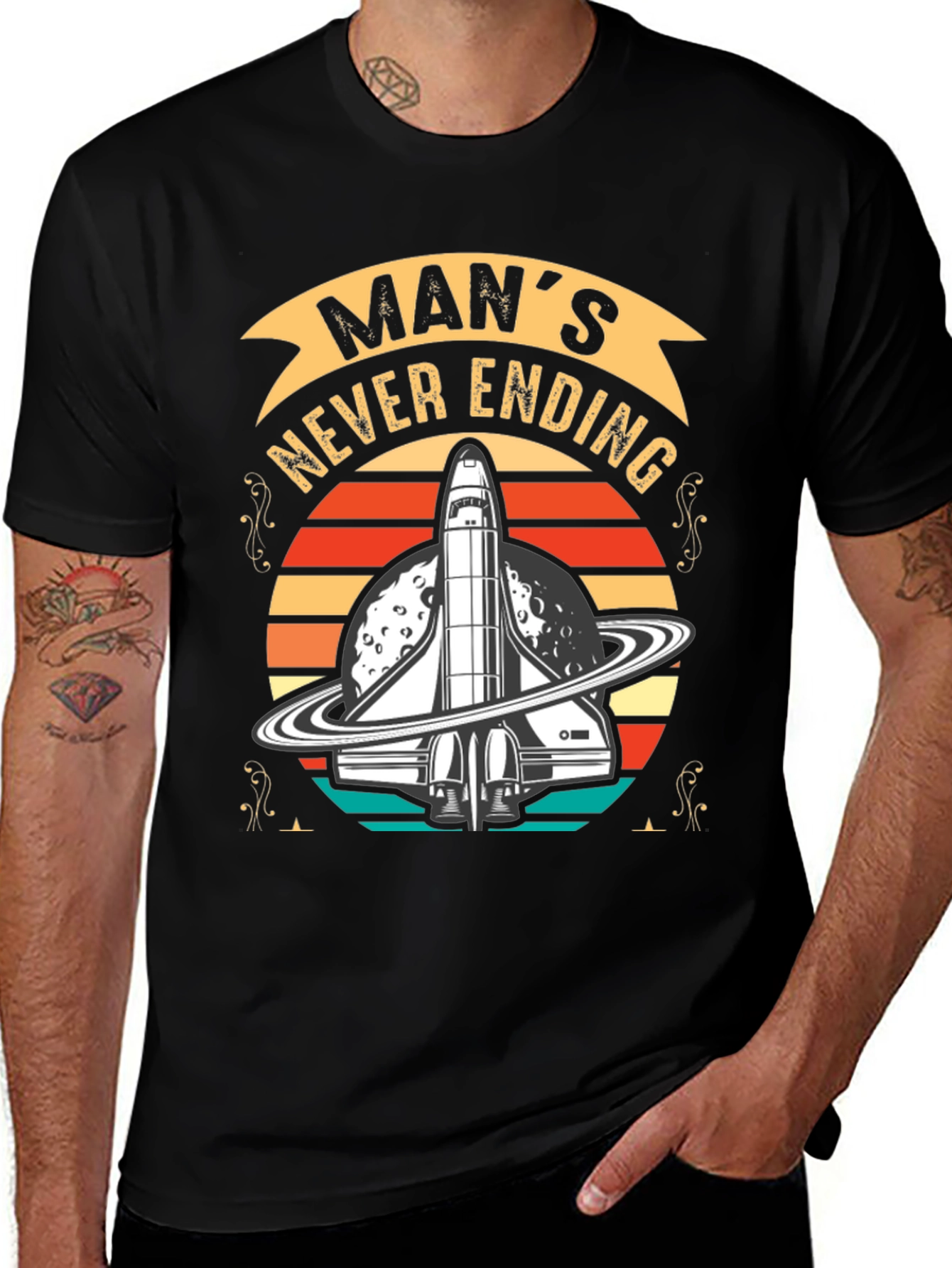 Variant 14 of Man's Never Ending Space Shuttle T-Shirt