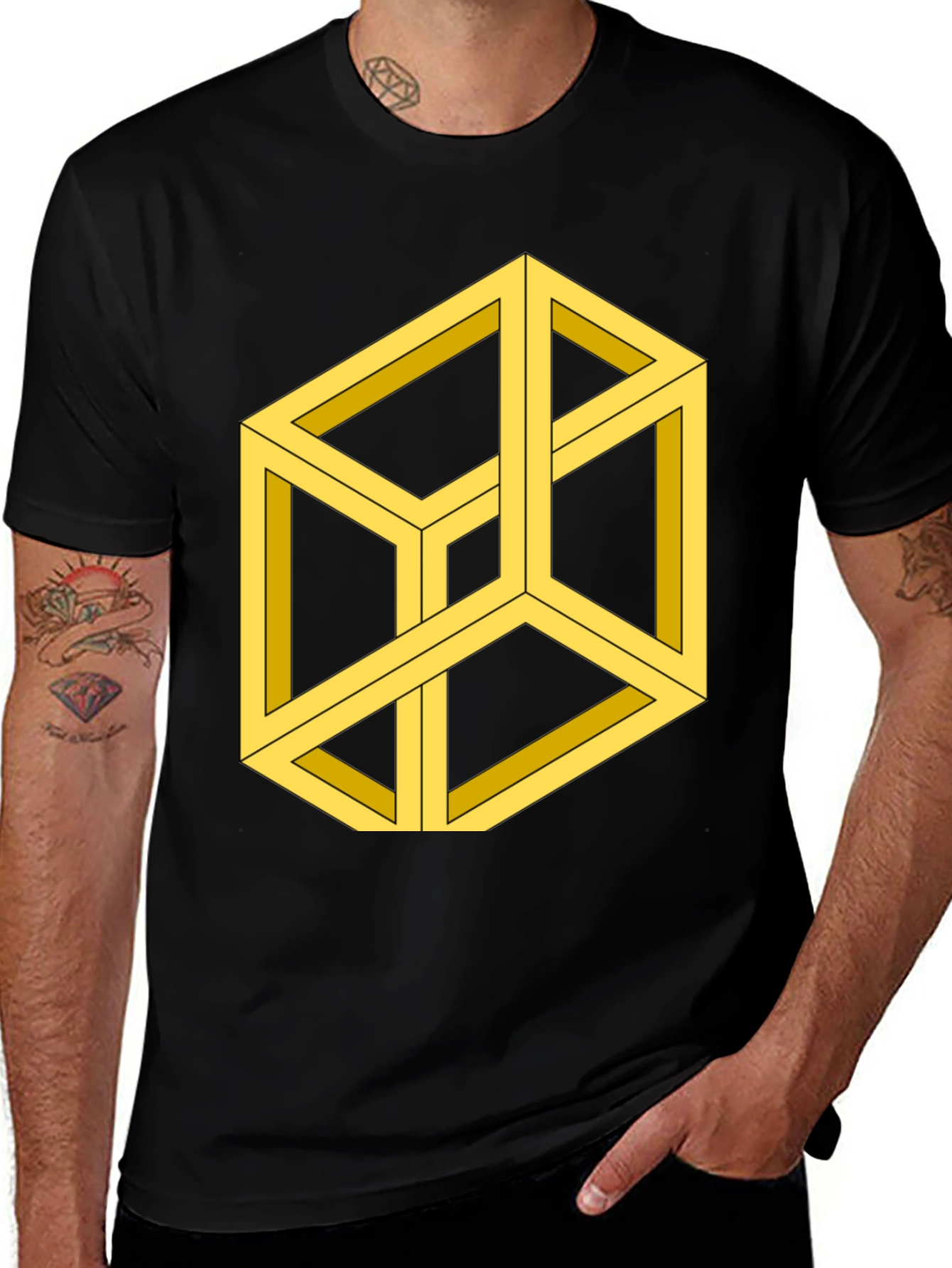 Variant 25 of Optical Illusion Cube Graphic Tee - Black
