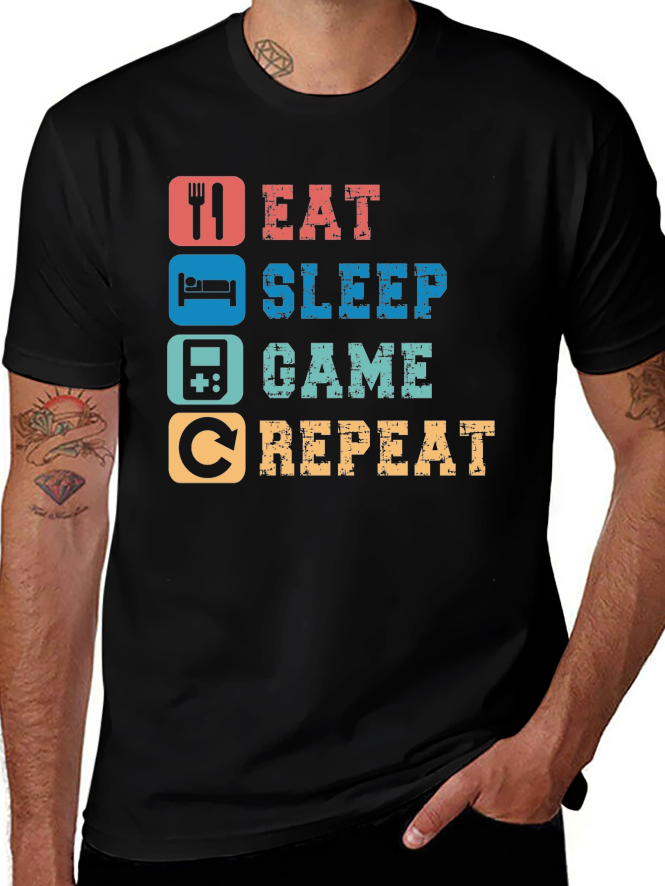 Variant 30 of Eat Sleep Game Repeat Graphic Tee - Gamer T-Shirt