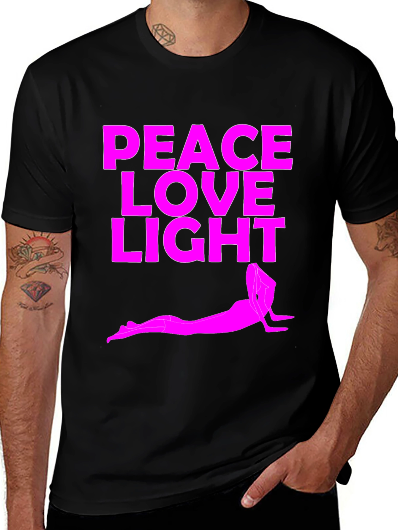Variant 23 of Peace Love Light Yoga T-Shirt - Black