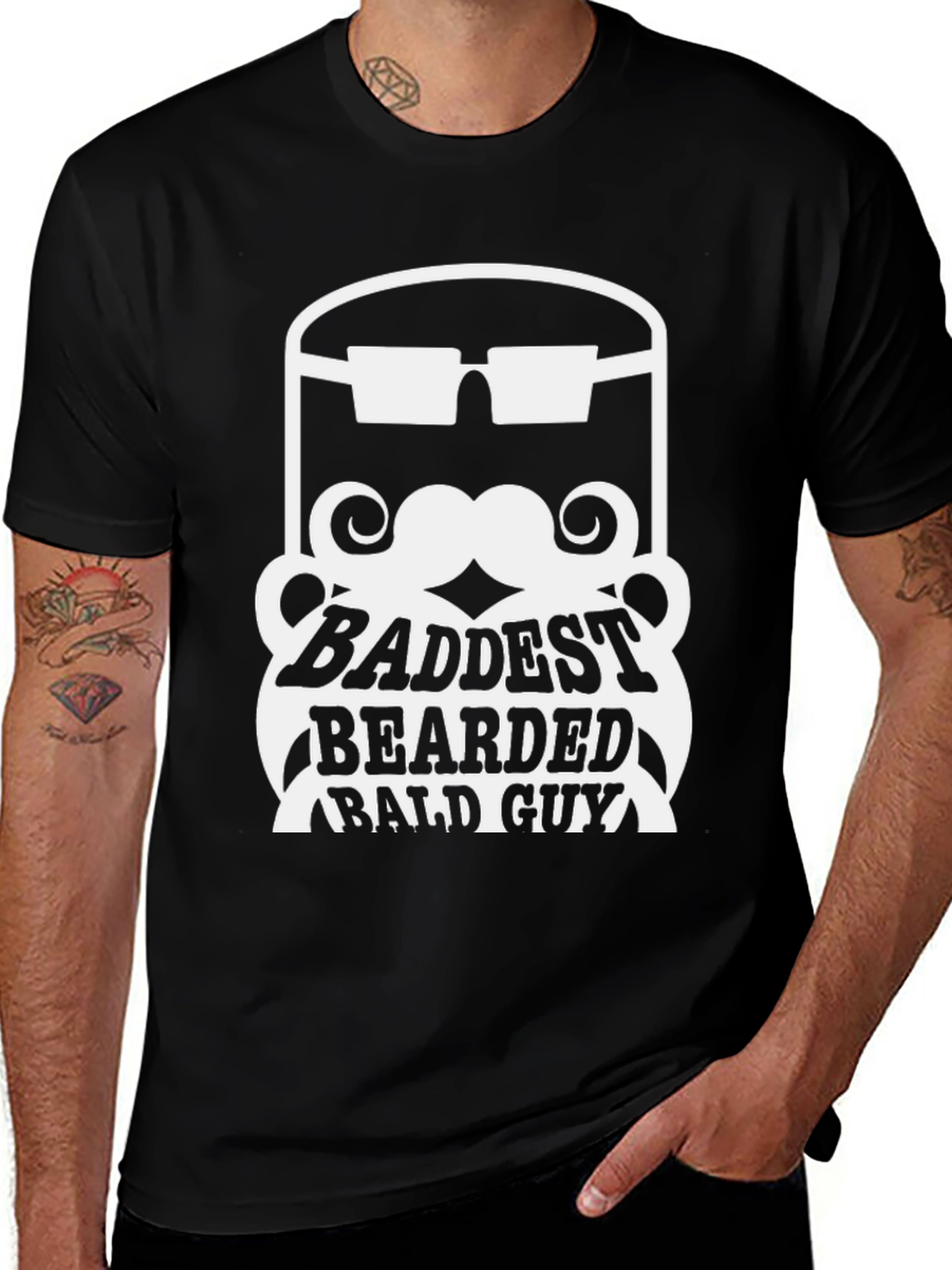 Variant 17 of Baddest Bearded Bald Guy Black T-Shirt