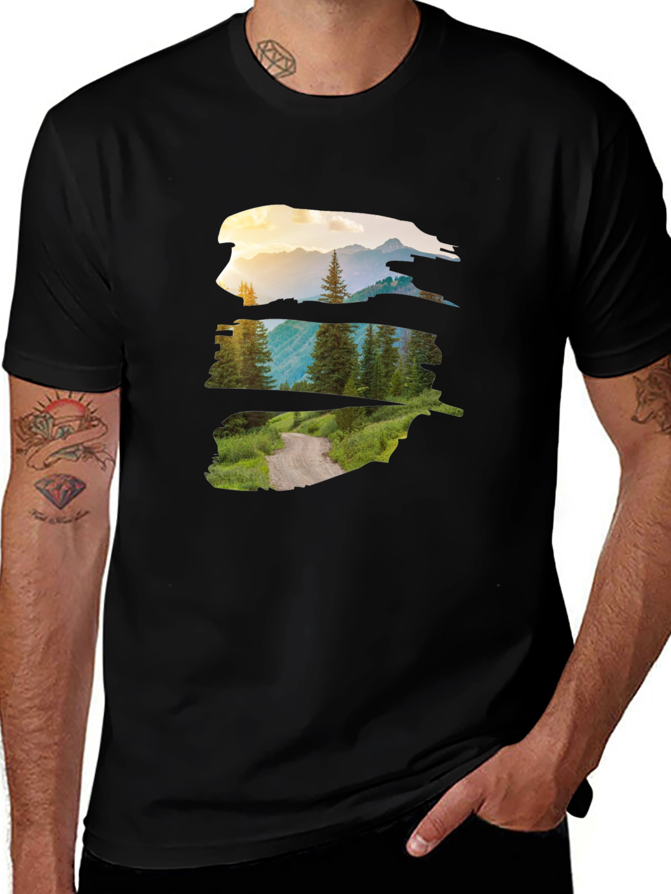 Nature Vista Graphic Tee - Black Crew Neck