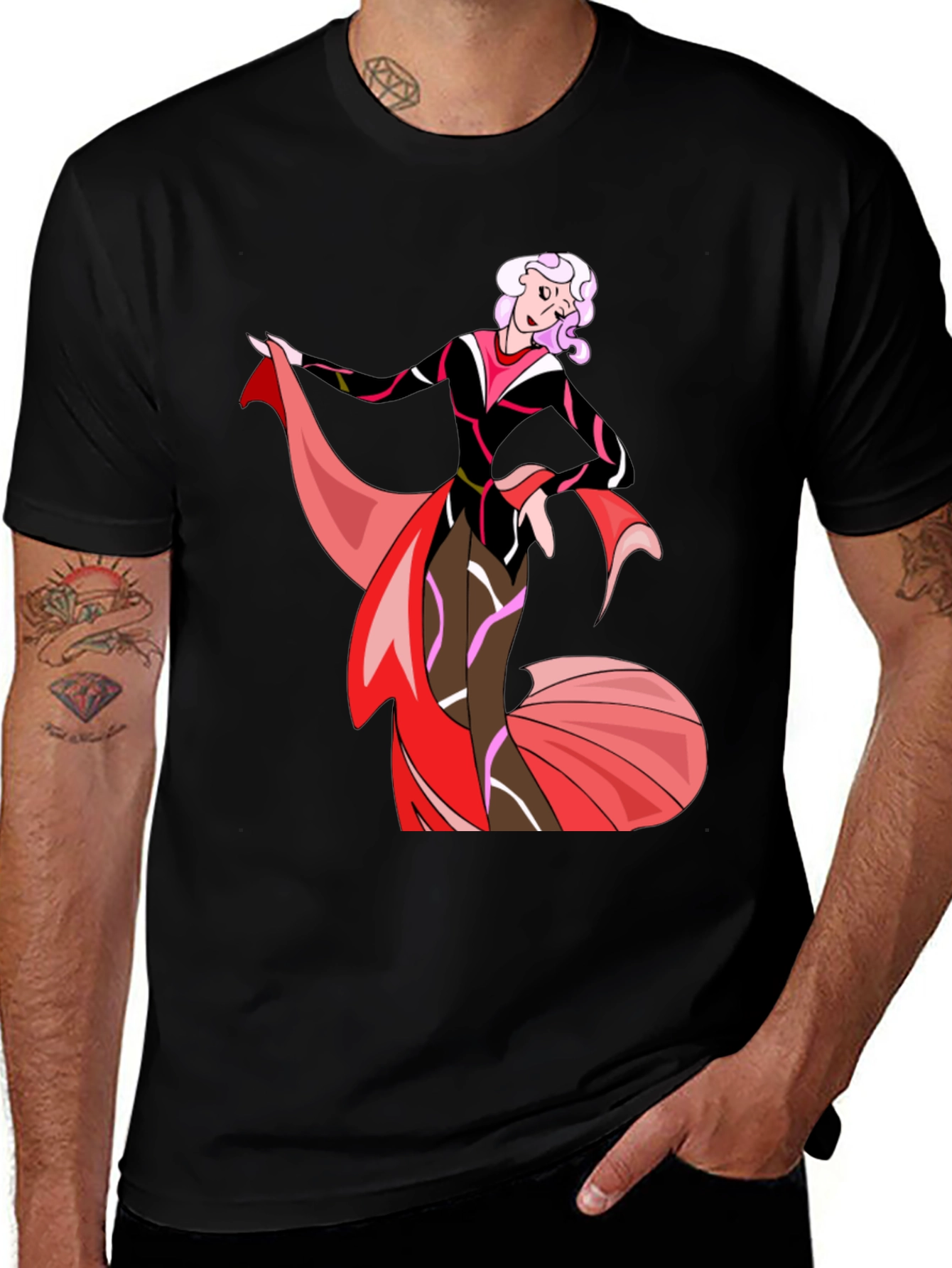 Variant 21 of Cartoon Woman Graphic Black T-Shirt