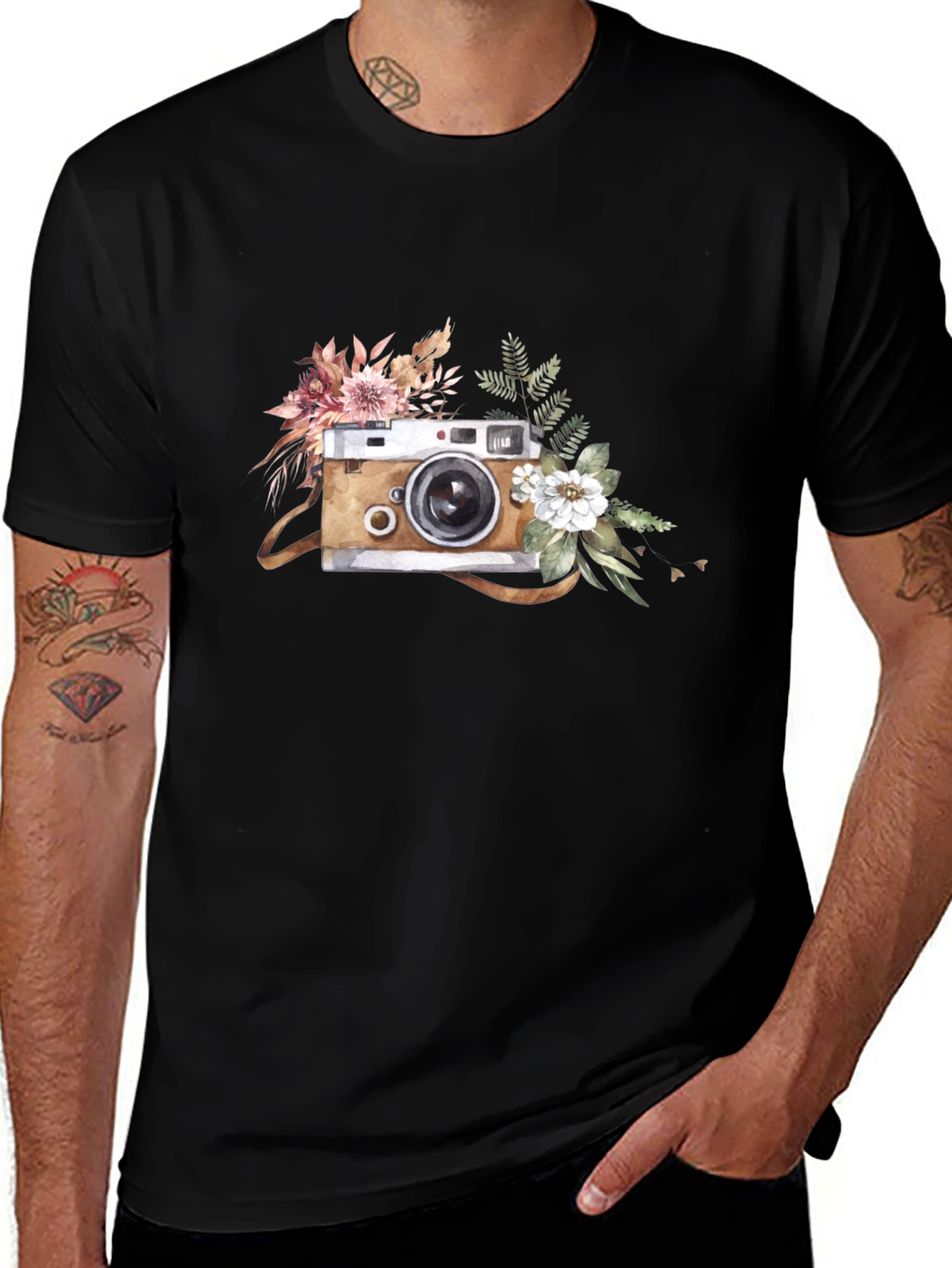 Variant 3 of Floral Camera Graphic T-Shirt