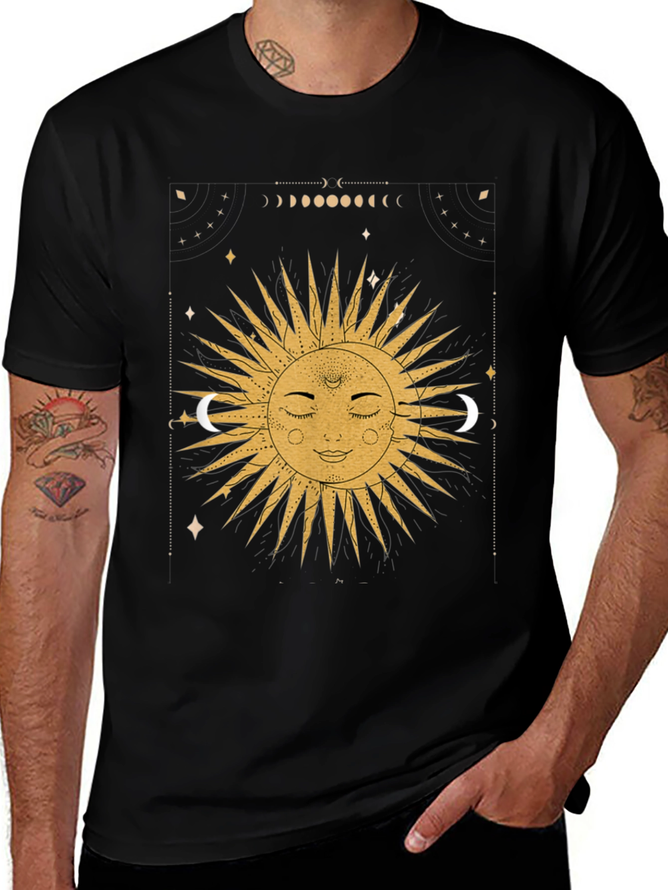 Variant 6 of Celestial Sun and Moon Graphic Tee - Black