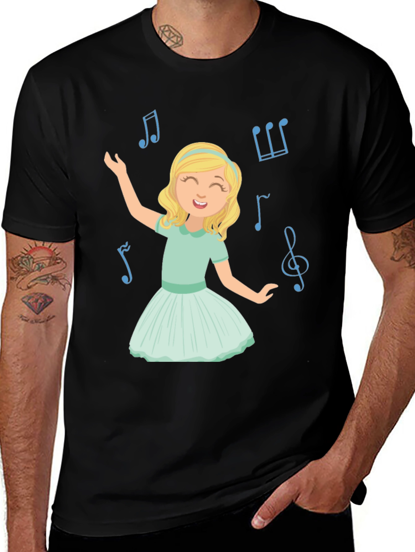 Variant 11 of Musical Girl Graphic Print Black T-Shirt