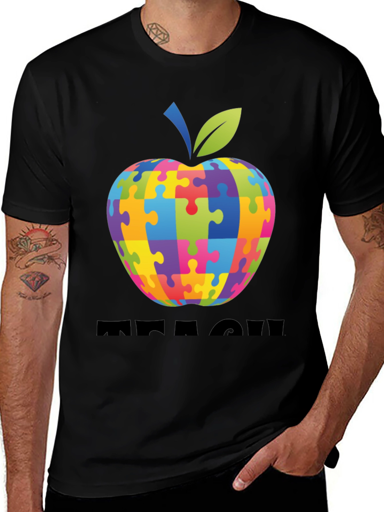 Variant 30 of Autism Awareness Puzzle Apple Teach T-Shirt