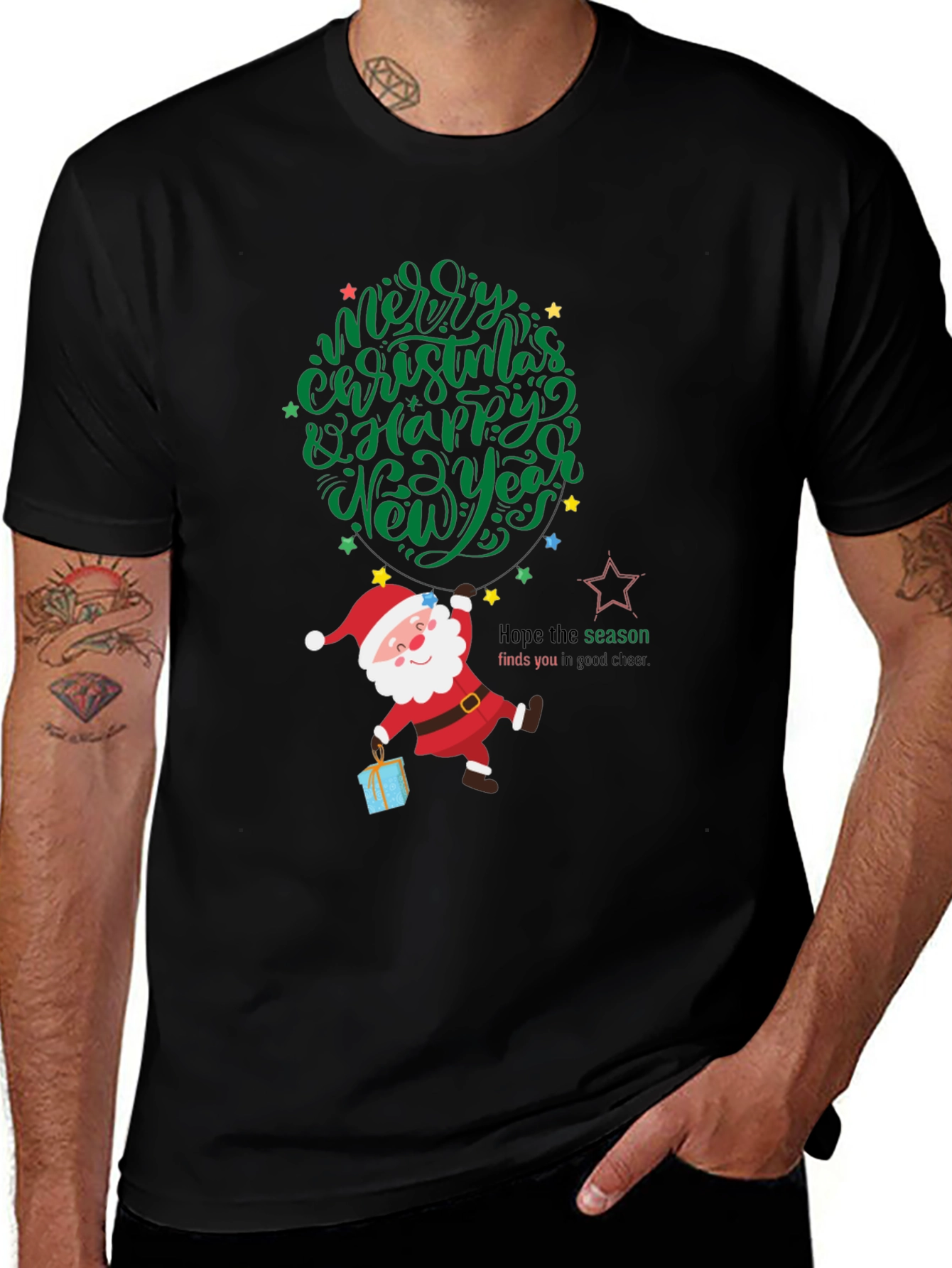 Variant 7 of Festive Santa Graphic Tee - Merry Christmas & Happy New Year