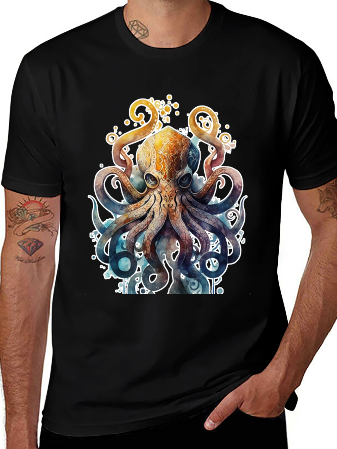 Variant 17 of Octopus Graphic Tee - Unique Watercolor Design