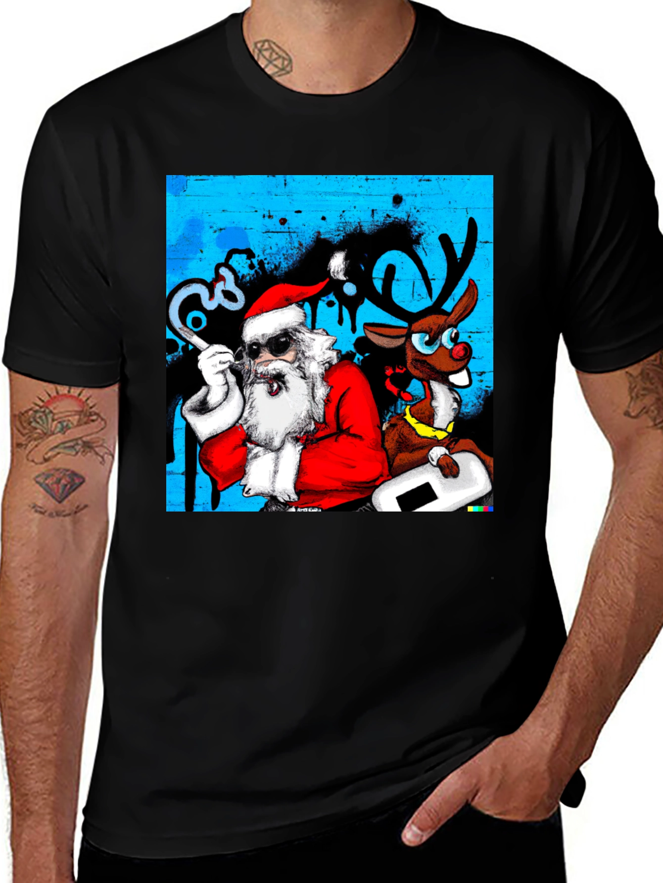 Variant 25 of Cool Santa & Reindeer T-Shirt - Holiday Fun!