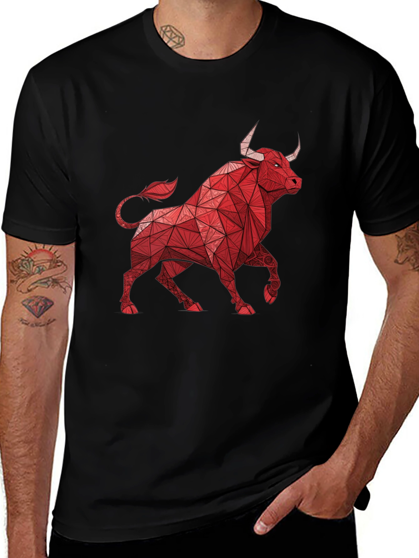 Variant 24 of Geometric Bull Graphic Tee - Men's Black T-Shirt