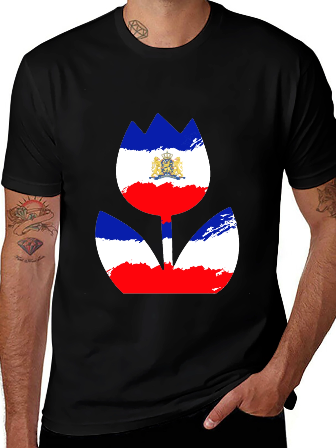 Variant 29 of Unique Flower Flag Graphic Tee - Stylish Black Shirt
