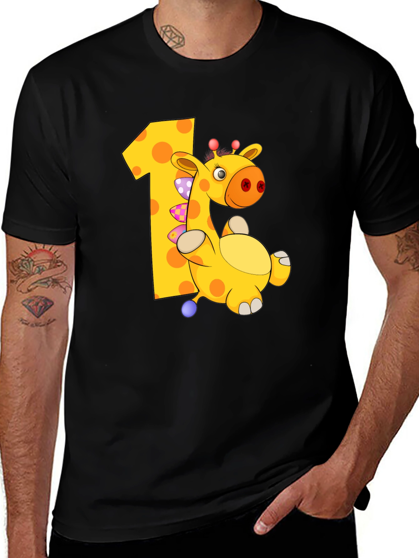 Variant 10 of Cartoon Giraffe Number 1 Birthday T-Shirt