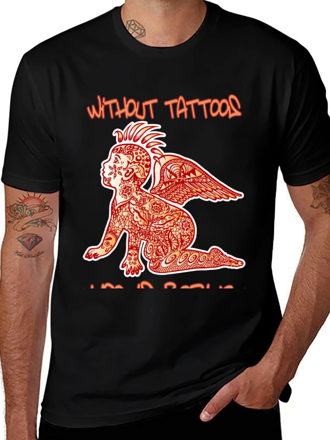 Variant 25 of Tattooed Angel Graphic Tee - Edgy Black T-Shirt
