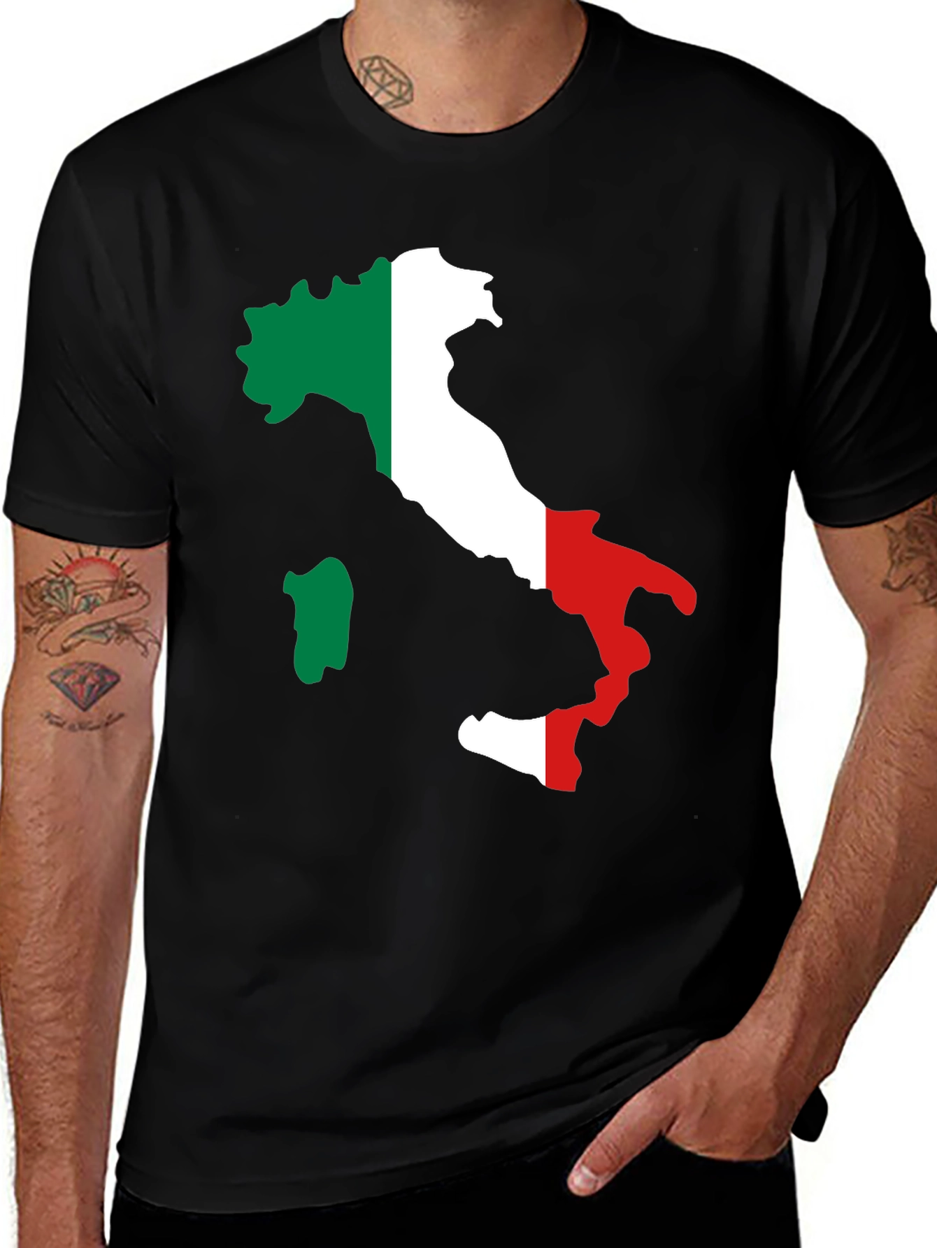 Italy Flag Map Black T-Shirt