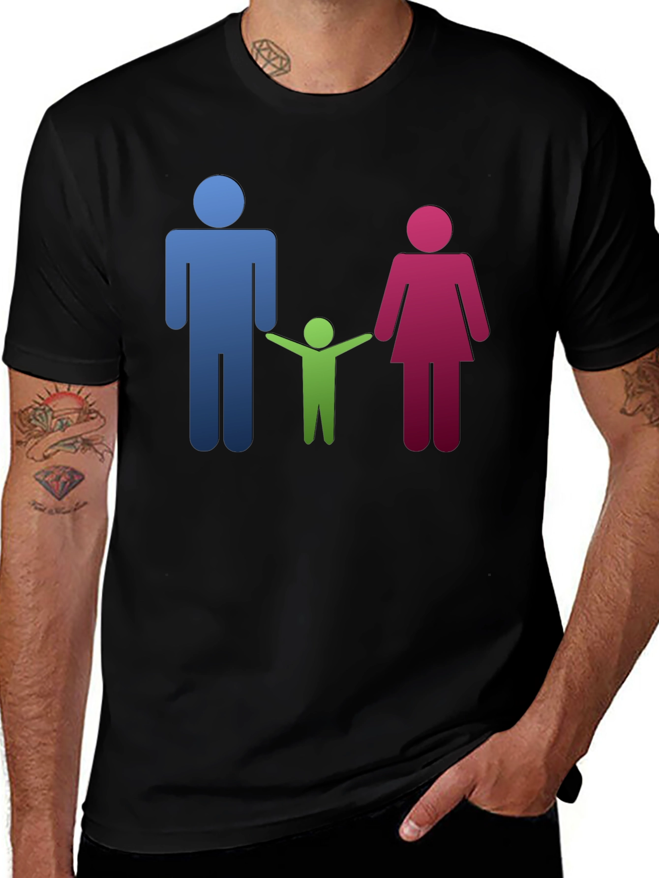 Variant 10 of Family Stick Figure Black T-Shirt