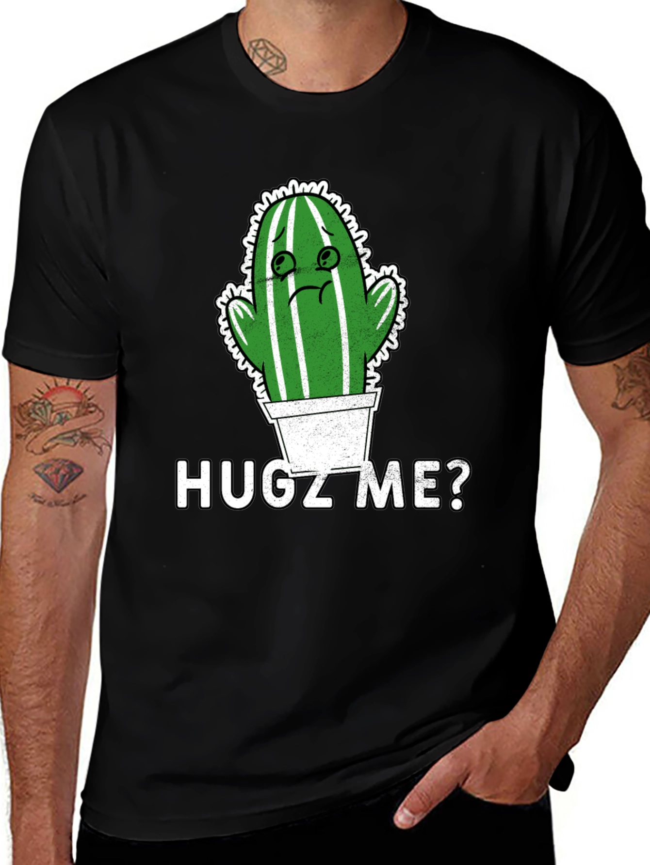 Variant 3 of Hugz Me? Cactus Graphic T-Shirt - Black
