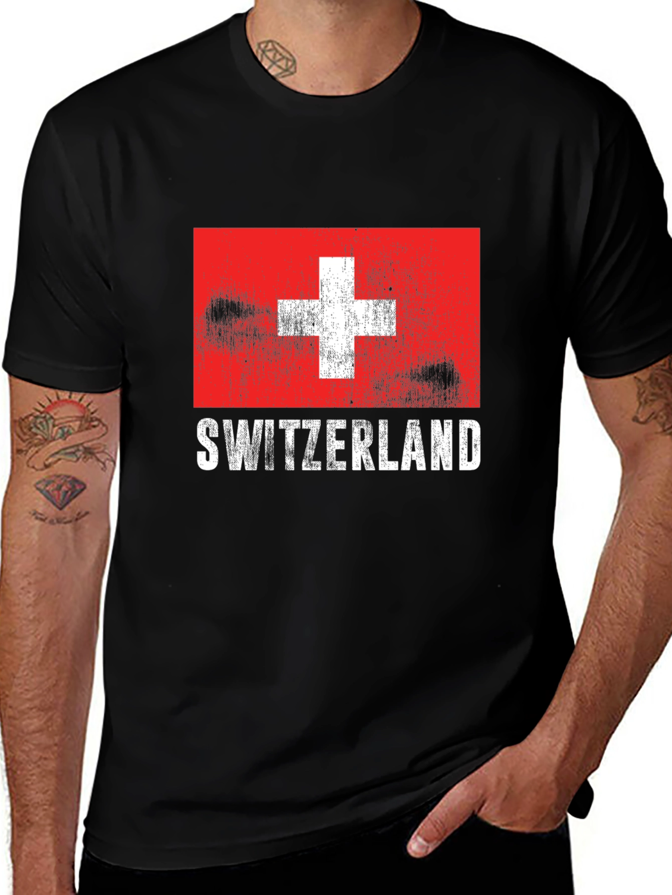 Variant 23 of Switzerland Flag Graphic T-Shirt - Distressed Print