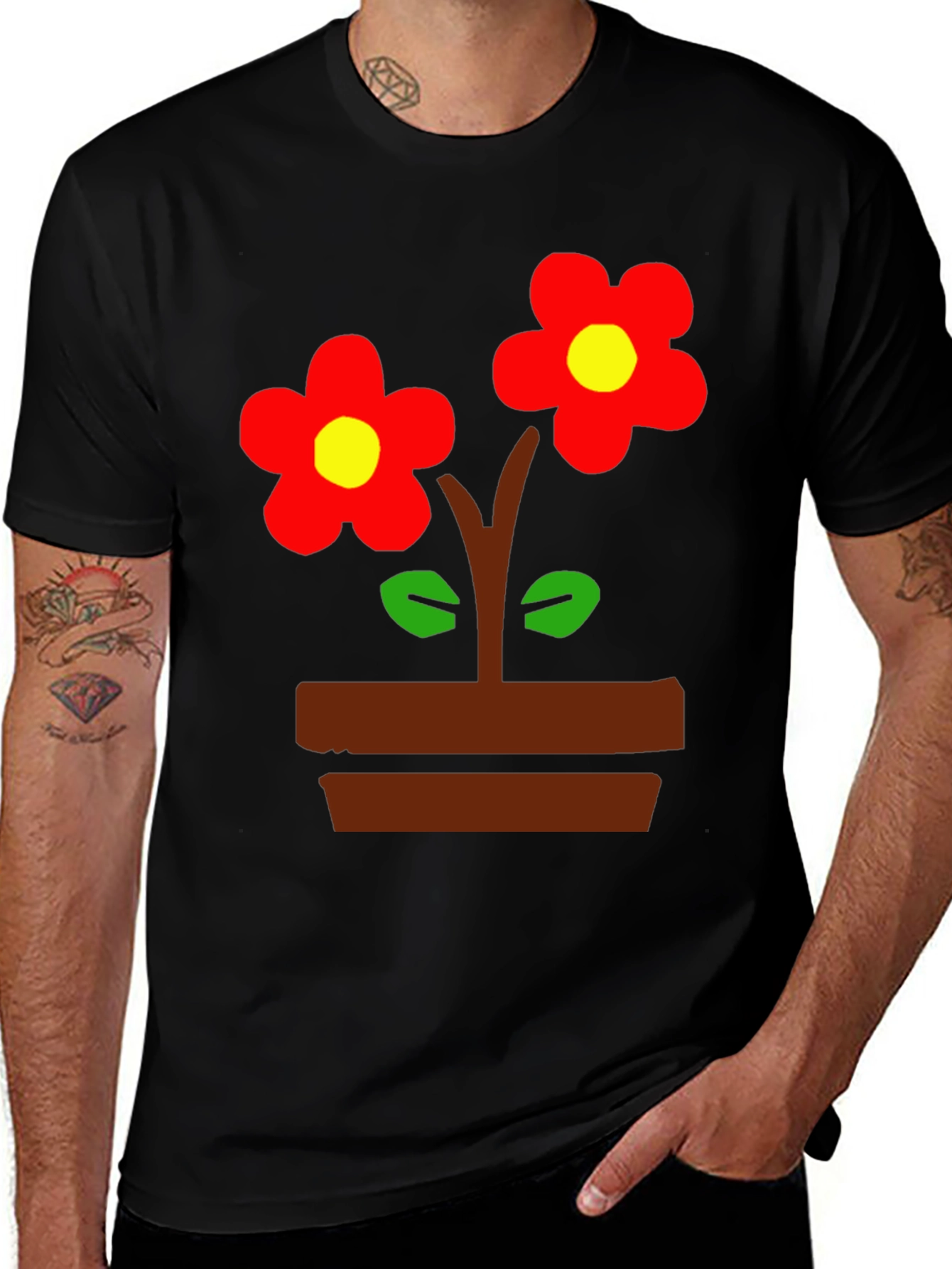 Variant 25 of Floral Pot T-Shirt - Black, Casual Wear