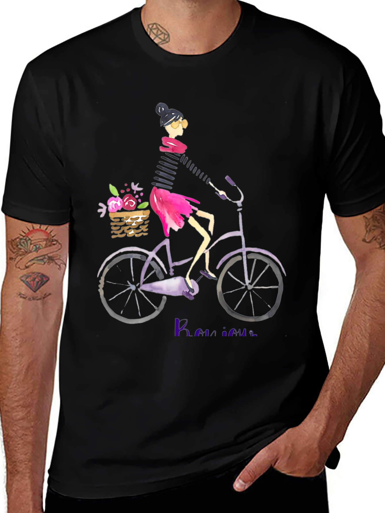 Variant 30 of Woman on Bicycle Graphic Tee - Casual Black T-Shirt