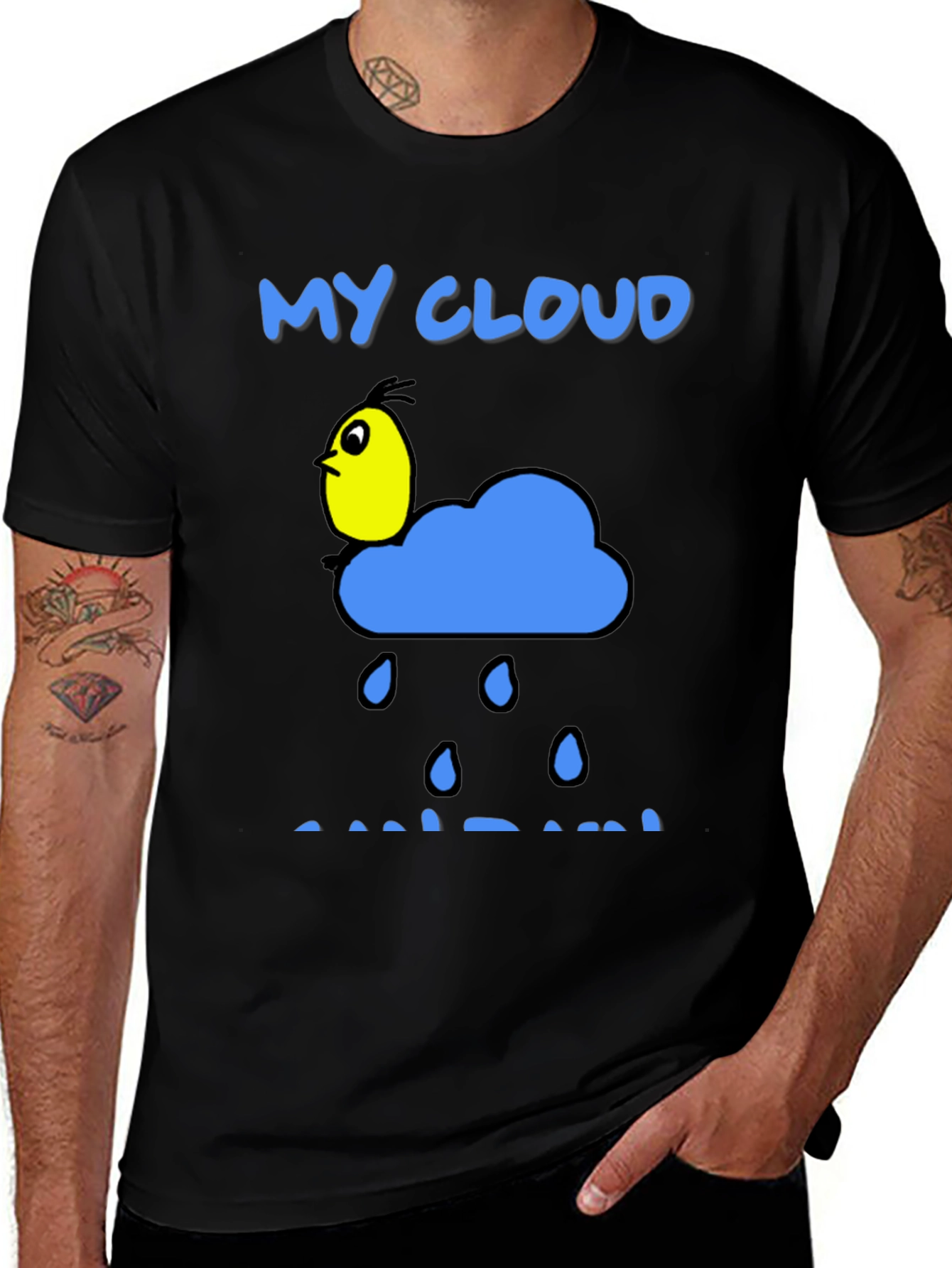 Variant 21 of My Cloud Graphic Tee - Unique Bird and Rain Design